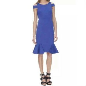 Rebecca Taylor Cold Shoulder Peplum Hem Midi Dress Blue Size 4